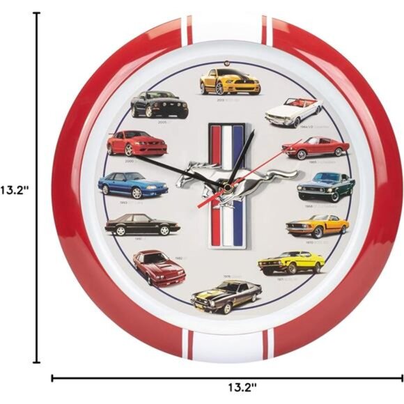 Ford Mustang History Sound Wall Clock 13 Inch Black 60's - Present Collector RED - Picture 3 of 7